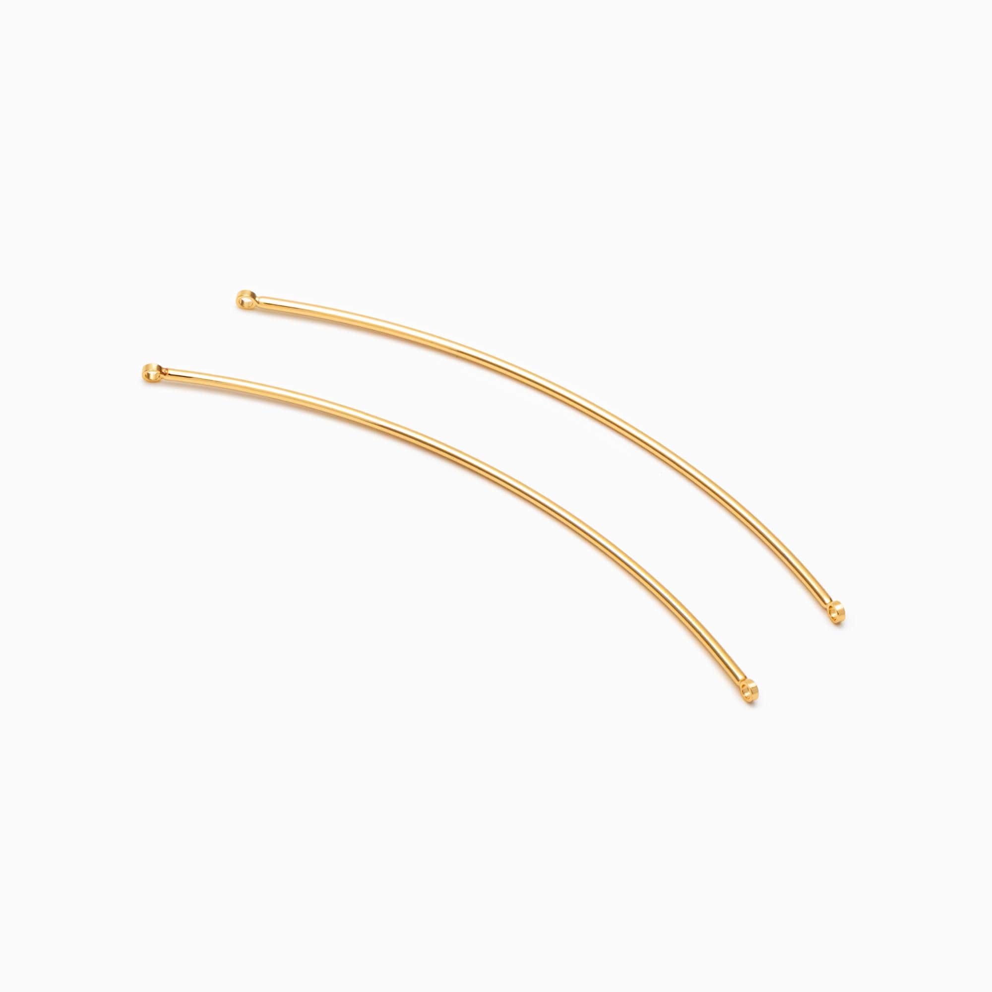 10 pieces- Gold Curved Bar Connectors, 18K Gold plated Brass Charms 70mm Long (GB-454-E)